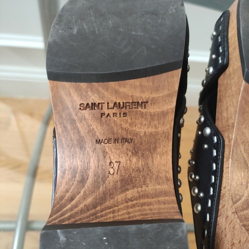Saint Laurent Paris Studded Wood Platform Clog Slide Black women's 37 - Picture 8 of 11