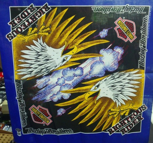 VINTAGE HARLEY DAVIDSON RIGHTEOUS RIDER 50% POLYESTER/COTTON OFFICIAL BANDANA - Picture 2 of 3