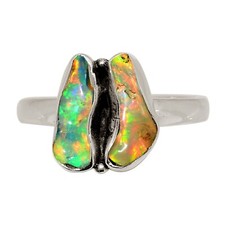 Natural Ethiopian Opal Rough 925 Sterling Silver Ring Jewelry s.9 ALLR-31543
