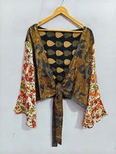 Garden Robe Lounge Wear Short Silk  Shirt Tie Top Long Sleeves Short, BT-341