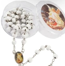 Guardian Angel Rosary with Prayer Card Box 6mm Beads Catholic St Michael