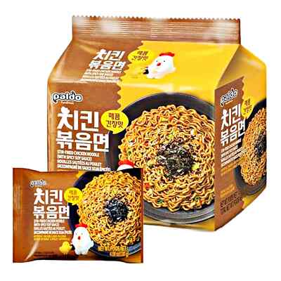 Paldo Stir-Fried Chicken Noodle with Spicy Soy Sauce 4.58oz x 4Packs(Pack of 12)