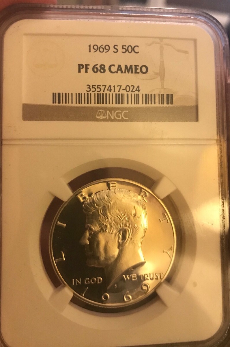 1969 アメリカ　ハーフダラー　銀貨　ケネディ　NGC PF 69 CAMEO 1969-S Kennedy Half Dollar NGC Proof-69 UC (Item 2031645