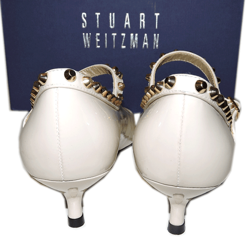Stuart Weitzman Pumps Pointed Toe Studded Heels Patent Leather Shoe 6.5 Nail - Picture 5 of 5