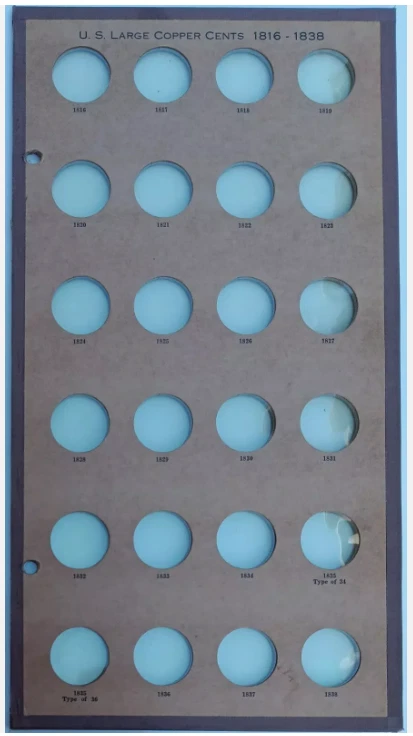 Lote de páginas de álbum de tablero de monedas de centavo grande Wayte Raymond 1793-1814 1816-1838 1839-1857 Foto 4 de 4