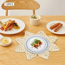 12Pcs Polygonal Star Plate Mats Round Corn Husk Weave Table Place Mat Decor Home