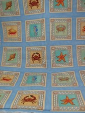 BEACH SEAHORSE CRAB STARFISH SEASHELLS FABRIC TIMELESS TREASURES 3 YARDS