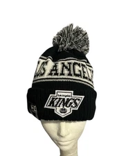Los Angeles Kings New Era Beanie Knit Pom Winter NHL Hat Black White & Silver