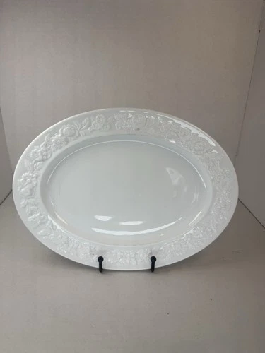 Anchor Hocking Vitrock Flower Rim 11 3/4” Oval Platter Milk Depression Glass