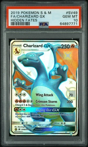 2019 POKEMON SUN & MOON HIDDEN FATES #SV49 FA/CHARIZARD GX HIDDEN FATES PSA 10