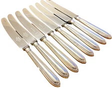 Vintage Set of 8 Mappin & Webb Silver Plated Beaded Handled Entre Knives - 22cm