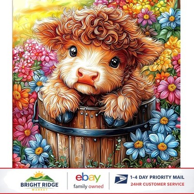 Challenging 500 Piece Puzzle Featuring Cute Highland Cow in Flower Garden