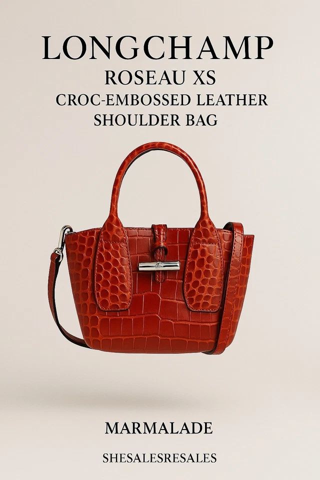 Bolso de Hombro Longchamp Roseau Mine Croc Cuero Repujado Rojo Mermelada Nuevo con Etiquetas $495 Foto 3 de 4