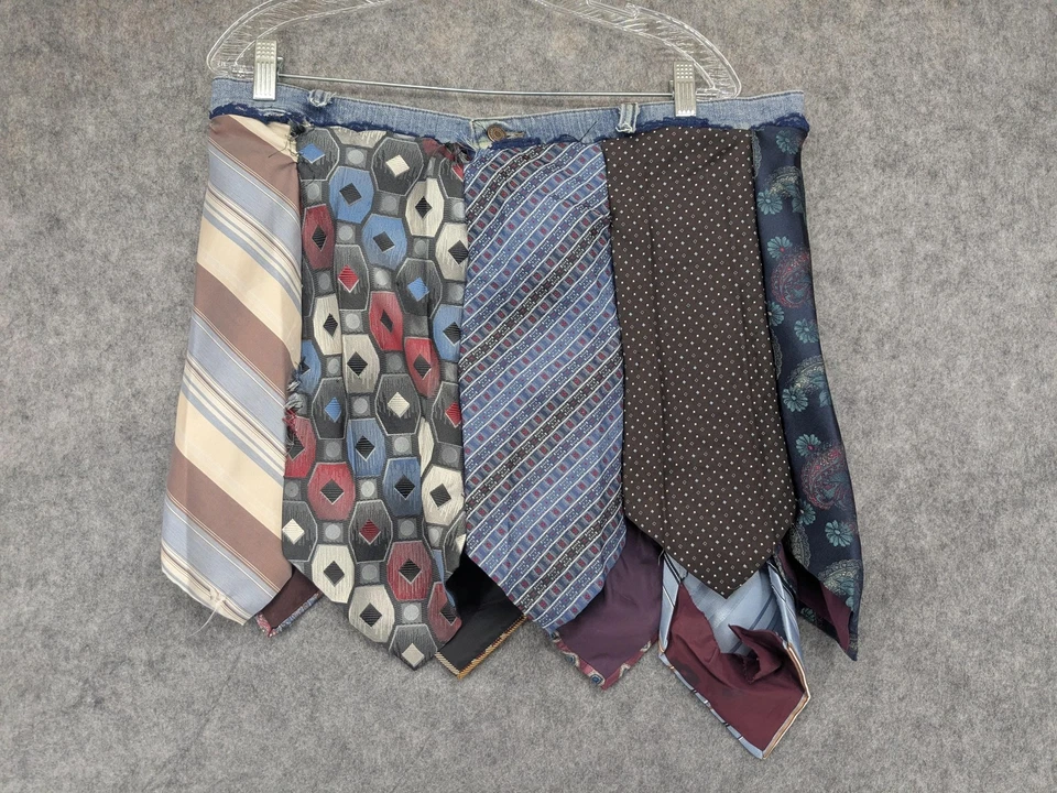 Falda Corbata Reciclada Mujer Grande Denim Cintura Retazos Boho Hecha a Mano Festival Foto 3 de 4