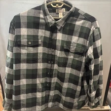 Duluth Trading Shirt Jacket Mens 4XL Tall Green Plaid Fleece Lined Flapjack Jac