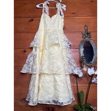 NWT Lulus Glamorous Sweetie Yellow Burnout Tie-Strap Bustier Midi Dress Size S