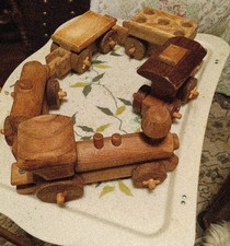 Vintage 5 Piece Wooden Train Set Signed