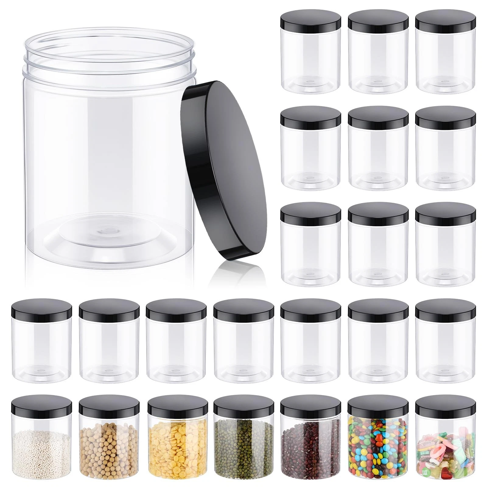 24 Pcs 16oz Plastic Jars with Lids, Clear Wide Mouth Airtight Mason Jars Food...