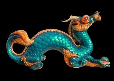 Vintage 1994 Windstone Editions Green Gold Oriental Jade Dragon Figurine 11'' L