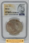 1923 Peace Silver Dollar, 100Th Anniversary, NGC MS 62 - #B57735