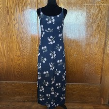 Vintage Gap 90s Floral Rayon Maxi Dress Navy Grunge Whimsigoth Cottage Size 6