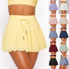UK Ladies Tennis Summer Skorts Yoga Pocket Shorts Mesh Pleated Mini Skirts Dress