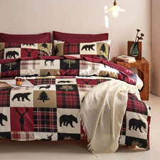 - Rustic Duvet Cover Set, Cabin Christmas Lodge Western Country Bear Deer Holida