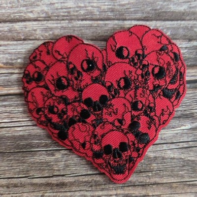 Red Skulls Skeleton Heart Emo Gothic Punk Iron On Patch