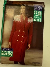 See & Sew 6319 Pattern, Easy Front-closing dress, Misses 18-22 UNCUT