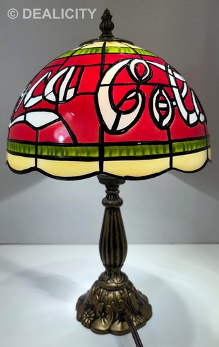Authentische Coca Cola Tisch/Schreibtischlampe Faux "Tiffany" Buntglas 15" hoch groß - Bild 5 von 8