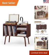 Record Player Stand with 4 Cabinet Holds Up to 220 Albums, Large Turntable St...