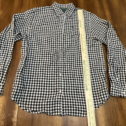Lauren Ralph Lauren Leinenhemd Damen Petite Med schwarz Gingham kariert Druckknopfkragen - Bild 10 von 22