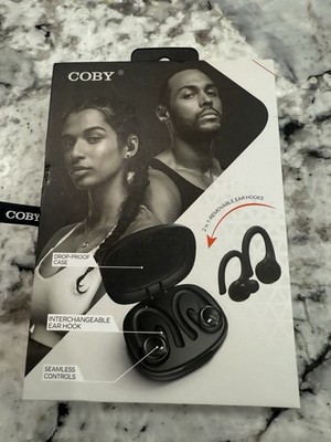 Coby CETW572 True Wireless Bluetooth Black Ear-Hook Earbuds Drop-Proof Case