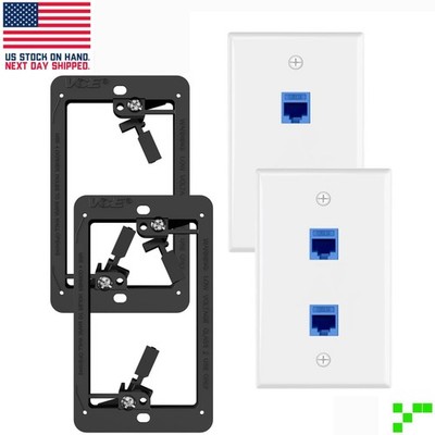 2-Port Ethernet Wall Plate 2x CAT6 Single Gang Keystone Network Bracket BLUE
