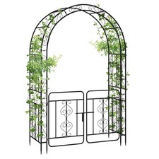 84" No Dig Arch Trellis Heavy-duty Metal Garden Arbor with Lockable Gate