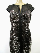 JAX BLACK & MULTI-COLOR GEOMETRIC PRINT SEXY DRESS SIZE 10 - NEW