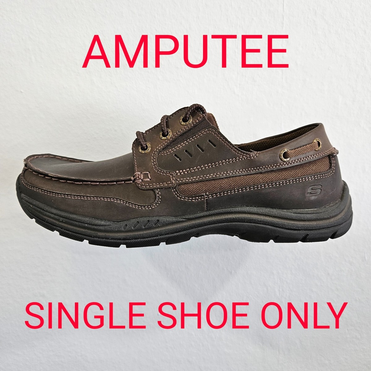 SKECHERS Men's Relaxed Fit Moc Toe Boat Shoe Brown Amputee