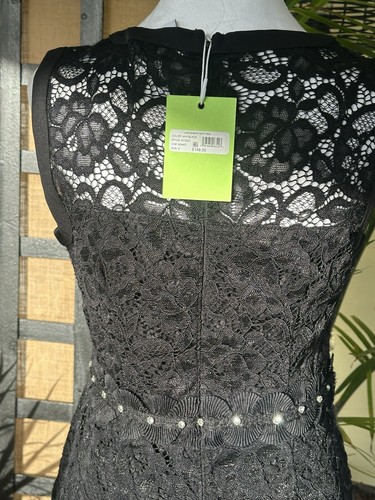 NWT Sam Edelman 6 Black Lace Sleeveless Cocktail Dress Rhinestone Trim Belt - Picture 7 of 9