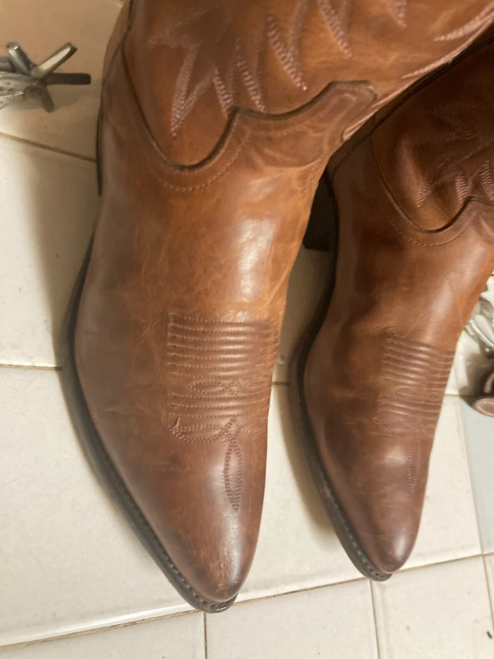 TONY LAMA 6470 VINTAGE BROWN LEATHER POINTY WESTERN RANCH COWBOY DANCE BOOTS 8 D - Image 4 of 4