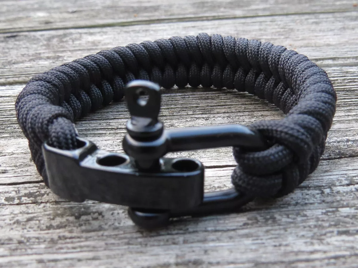 Paracord Bracelet U Shape Fishtail Weave Handmade USA Black