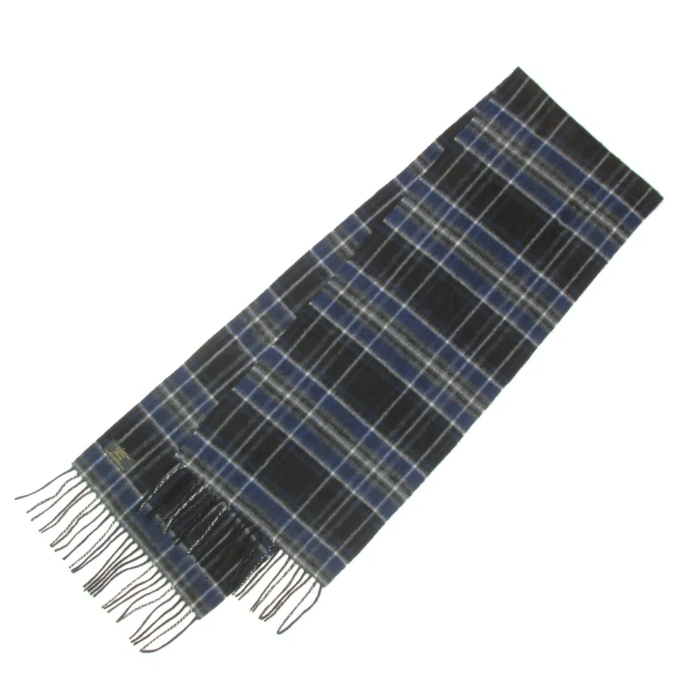 Bufanda de cachemir azul profundo a cuadros 63" x 11" - 087 Club Room Foto 2 de 3