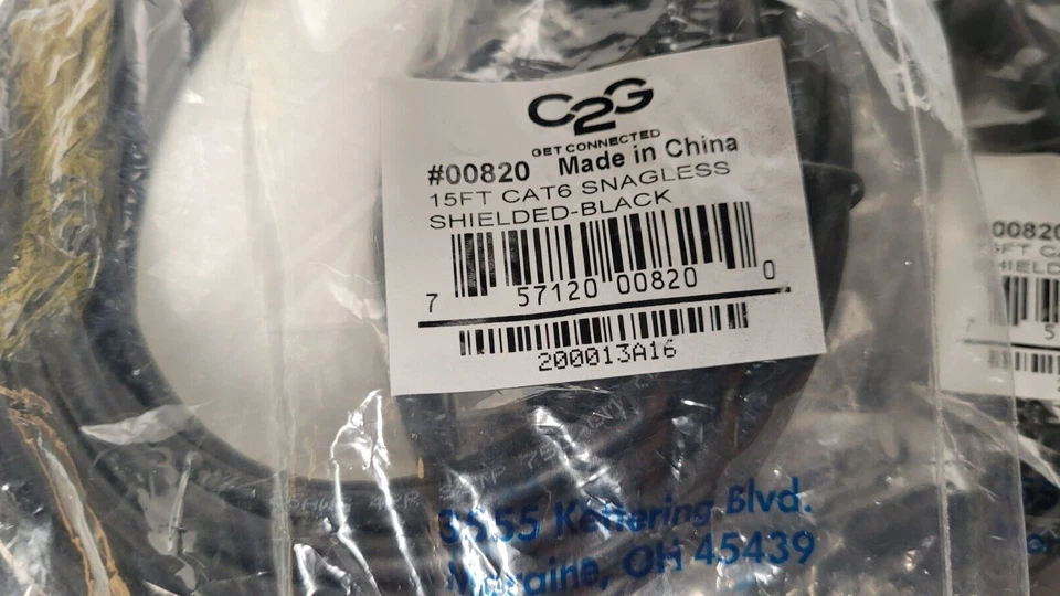 Lot of 5 C2G 15ft Cat6 CAT 6 Ethernet Cable - Snagless Shielded Black #00820 - Image 2 of 2