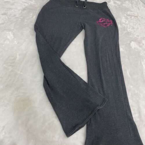 Harley Davidson Gray Wide Straight Leg Sweatpants Knit Pants Size M Cancer Logo - Picture 1 of 12