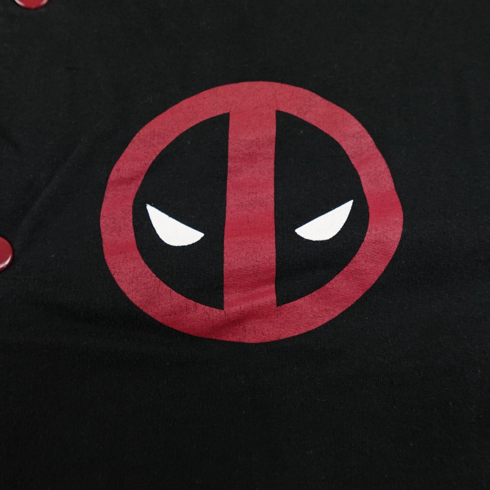 Marvel Deadpool Varsity Jacket Men Large Black Red Snap Front Cotton Blend