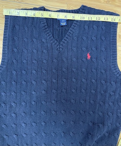 POLO by RALPH LAUREN Sweater Vest Boys Size L 14-16 Navy Blue Cable Knit Cotton - Picture 7 of 11