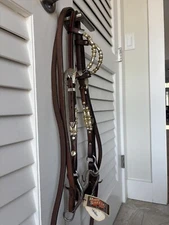 Fancy Two Ear Silver Western Horse Bridle W/ New Weaver Curb Strap & Trammel Bit