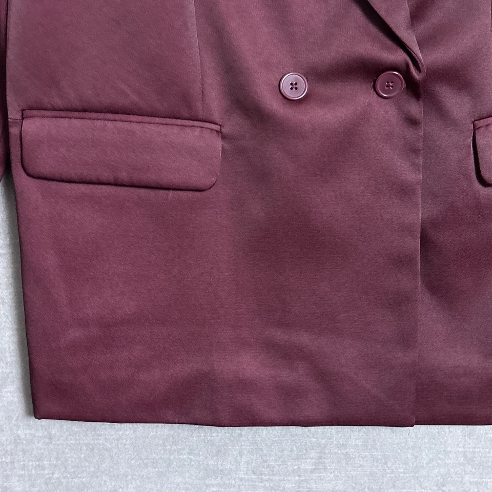 A New Day Blazer XL Burgundy Satin Double Breasted Career Cocktail Office Preppy - Image 3 of 4