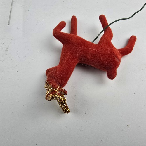 Lot of 2 Flocked Red Reindeer Vintage MCM Christmas Decorations Glitter 60s 70s - Picture 7 of 8