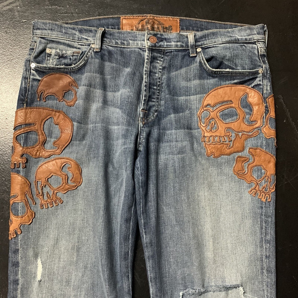 Skull Jeans 黒 ピーコート The Great China Wall 7 For All Mankind Leather Skull Patch