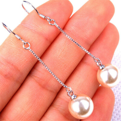 925 Sterlingsilber anlaufgeschützte Perle 2 Zoll langer Faden Ohrhänger H1027